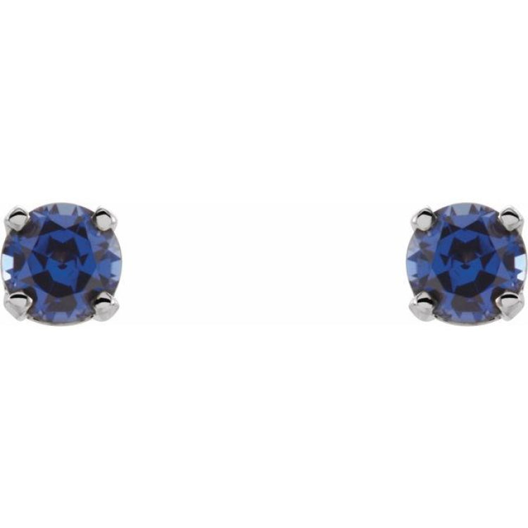 14K White Gold Lab-Grown Blue Sapphire Youth Earrings