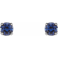 14K White Gold Lab-Grown Blue Sapphire Youth Earrings