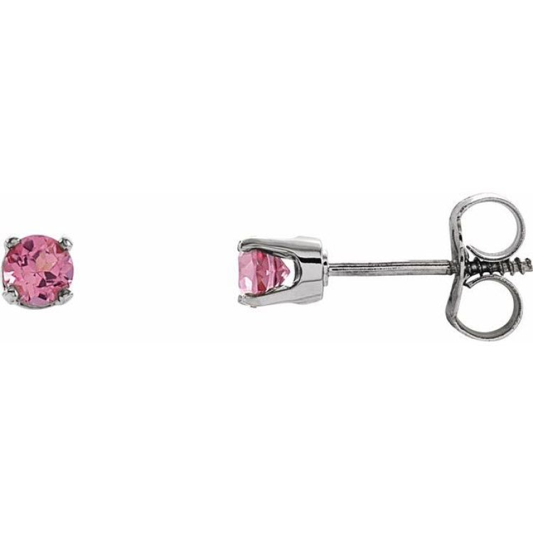 14K White Gold Natural Pink Tourmaline Youth Earrings