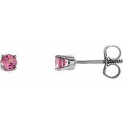 14K White Gold Natural Pink Tourmaline Youth Earrings