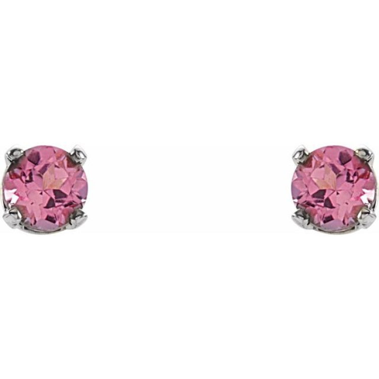 14K White Gold Natural Pink Tourmaline Youth Earrings