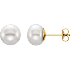 14K Yellow Gold 7-8 mm Cultured White Freshwater Button Pearl Earrings