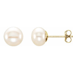 14K Yellow Gold 6-7 mm Cultured White Freshwater Button Pearl Earrings