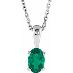 Sterling Silver Lab-Grown Emerald 16-18" Necklace