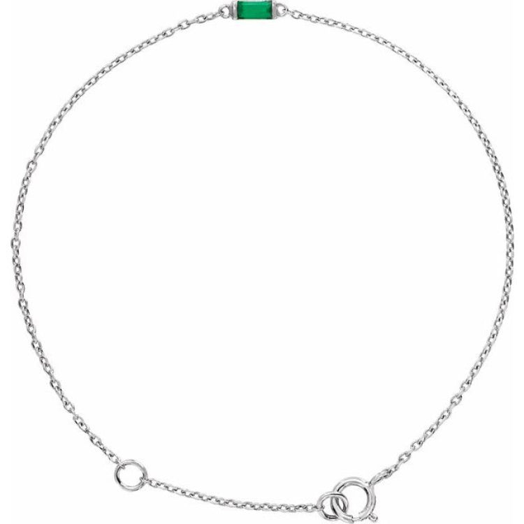 Sterling Silver Lab-Grown Emerald 6 1/2-7 1/2" Bracelet