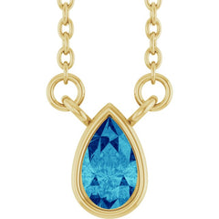 14K Yellow Gold Natural Blue Zircon 18" Necklace