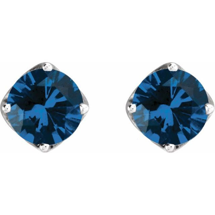 14K White Gold  6 mm Round Lab-Grown Blue Sapphire Woven-Design Earrings