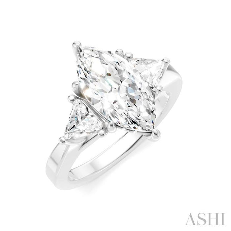 1/2 Ctw Marquise Shape Trillion and Round Cut Diamond Semi-Mount Engagement Ring in 14K White Gold