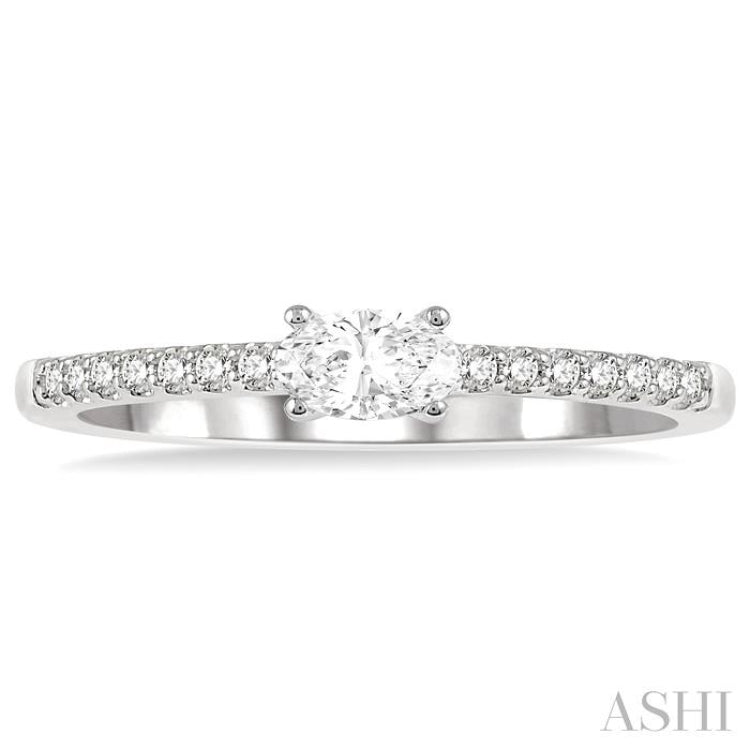 1/3 Ctw Oval Cut & Round Cut Diamond East West Ring in 14K White Gold