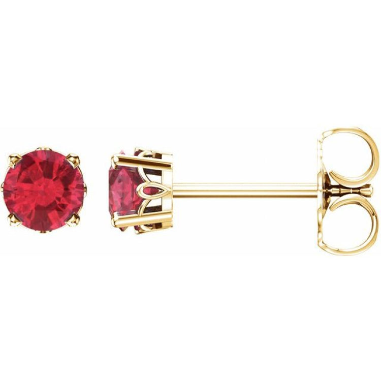 14K Yellow Gold Lab-Grown Ruby Scroll Setting® Stud Earrings