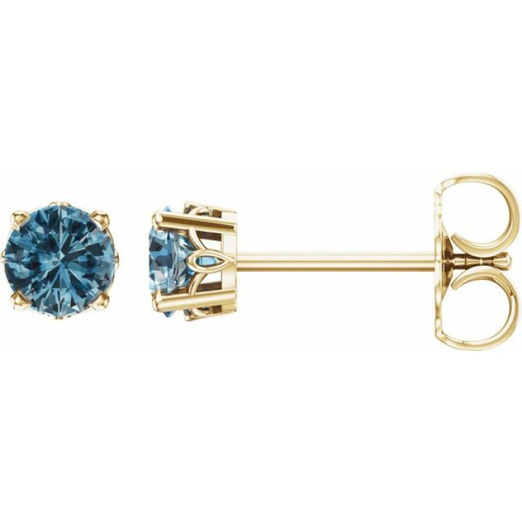 14K Yellow Gold Natural London Blue Topaz Scroll Setting® Stud Earrings