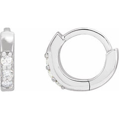 14K White Gold .03 CTW Lab-Grown Diamond Hinged 8 mm Hoop Earrings