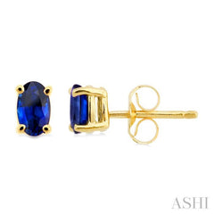 5x3 MM Oval Cut Sapphire Stud Earrings in 14K Yellow Gold