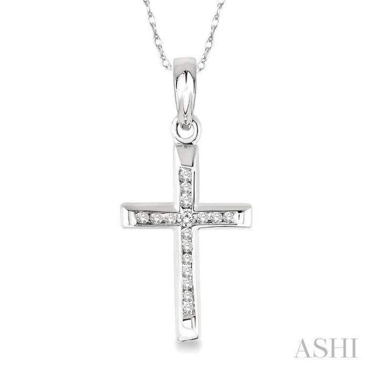 1/10 Ctw Single Cut Diamond Cross Pendant in 10K White Gold with Chain