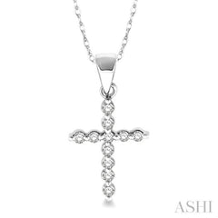 1/10 Ctw Round Cut Diamond Cross Petite Pendant in 14K White Gold with Chain