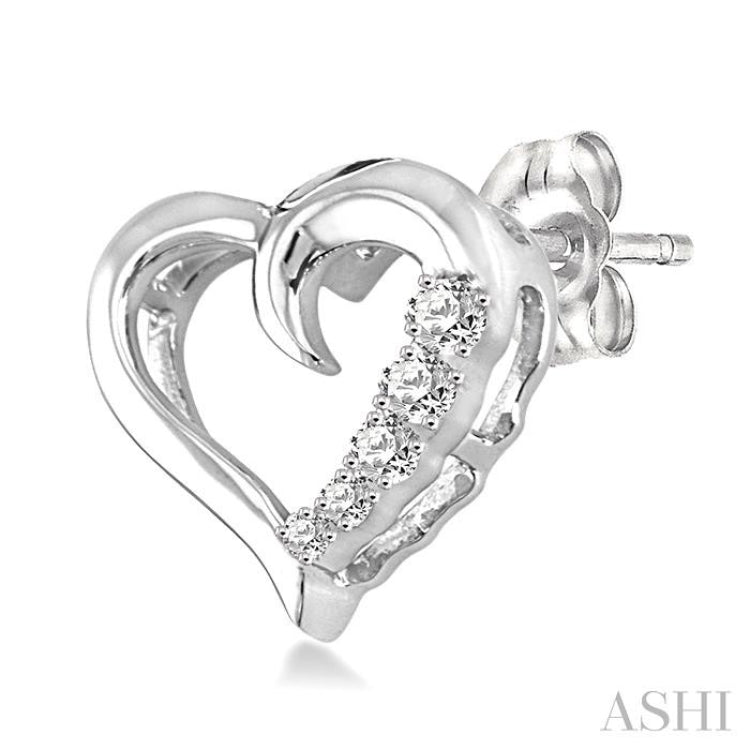 1/20 Ctw Round Cut Diamond Heart Shape Diamond Journey Earrings in Sterling Silver