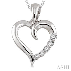 1/50 Ctw Round Cut Diamond Heart Shape Diamond Pendant in Sterling Silver with Chain
