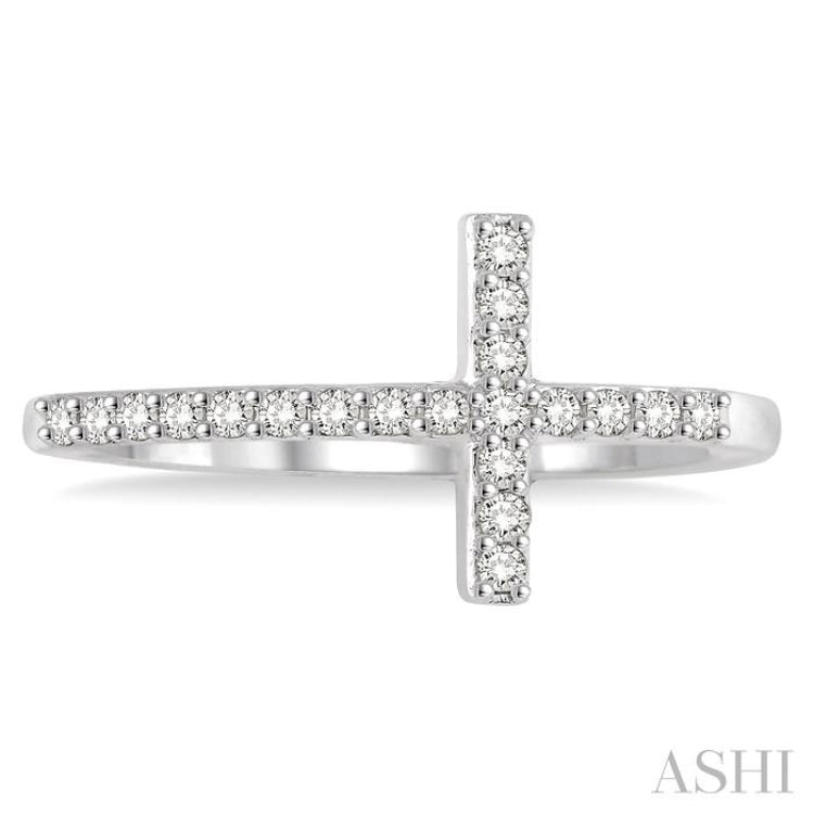 1/5 Ctw Round Cut Diamond Cross Ring in 14K White Gold