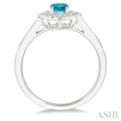 6x4 MM Oval Shape Aquamarine and 1/5 Ctw Round Cut Diamond Semi-Precious Ring in 10K White Gold