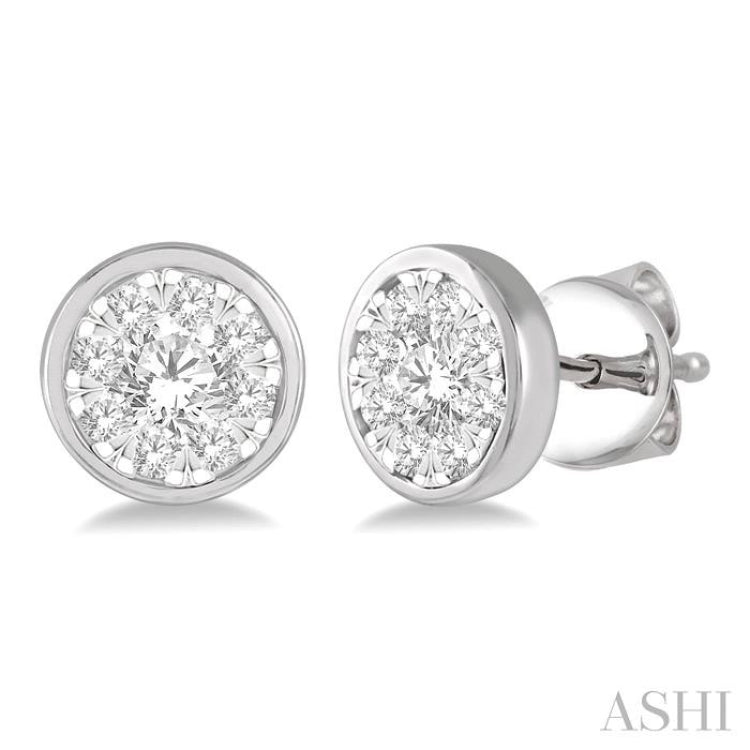 1/2 Ctw Lovebright Round Cut Diamond Bezel Stud Earring in 14K White Gold