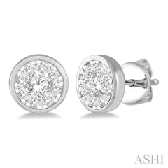 1/2 Ctw Lovebright Round Cut Diamond Bezel Stud Earring in 14K White Gold