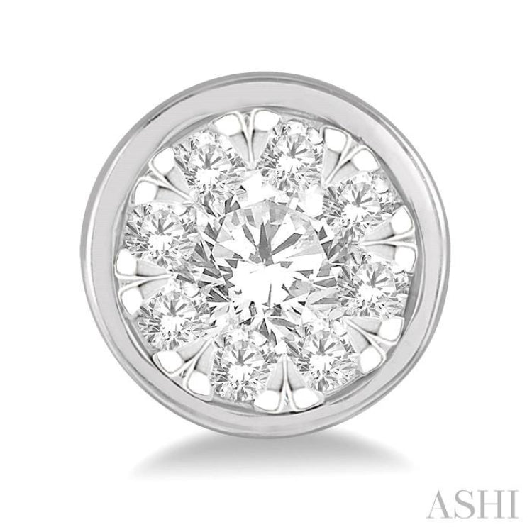 1/2 Ctw Lovebright Round Cut Diamond Bezel Stud Earring in 14K White Gold