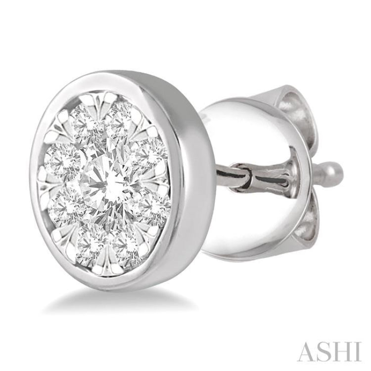 1/2 Ctw Lovebright Round Cut Diamond Bezel Stud Earring in 14K White Gold