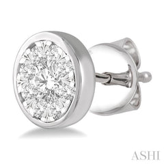 1/2 Ctw Lovebright Round Cut Diamond Bezel Stud Earring in 14K White Gold