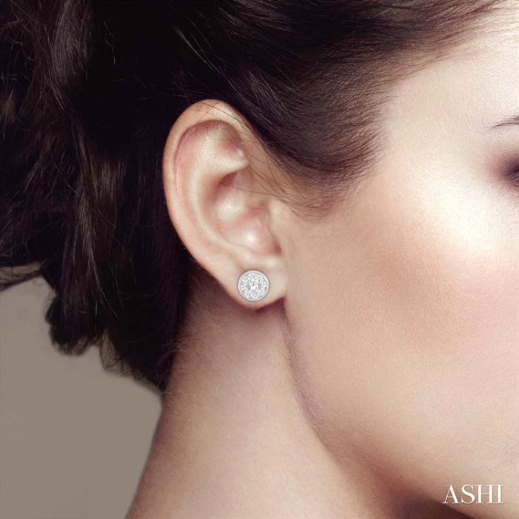 1/2 Ctw Lovebright Round Cut Diamond Bezel Stud Earring in 14K White Gold