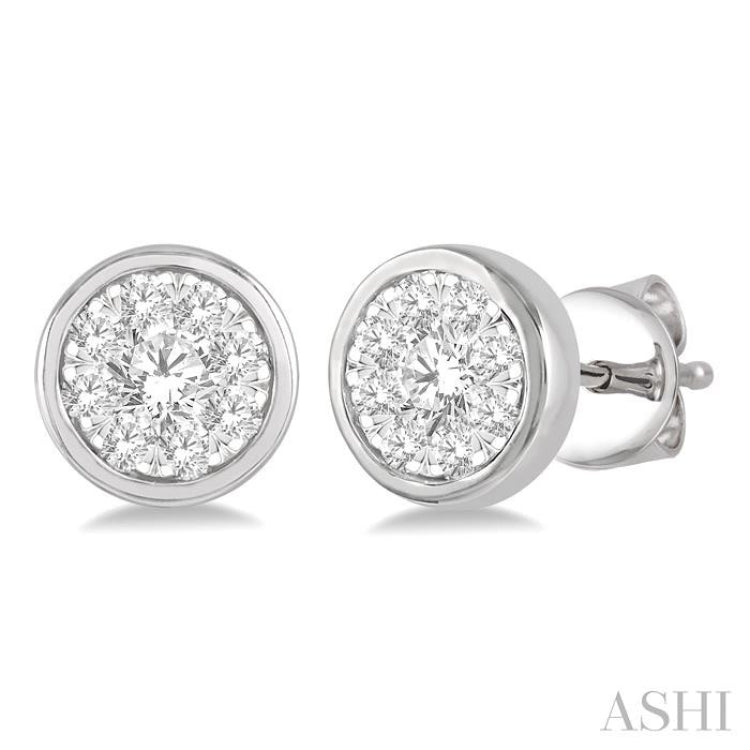 1/3 Ctw Lovebright Round Cut Diamond Bezel Stud Earring in 14K White Gold