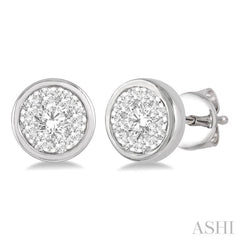 1/3 Ctw Lovebright Round Cut Diamond Bezel Stud Earring in 14K White Gold