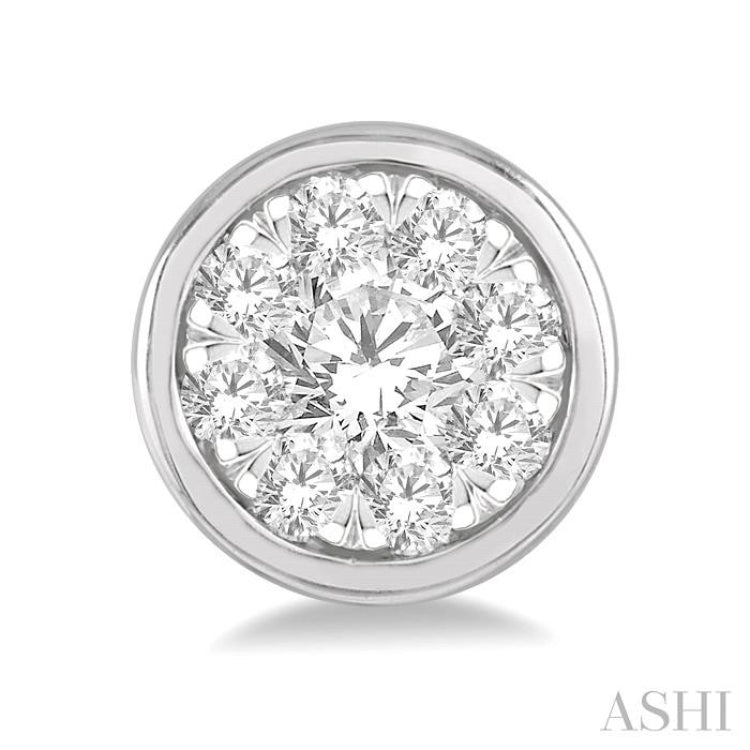 1/3 Ctw Lovebright Round Cut Diamond Bezel Stud Earring in 14K White Gold