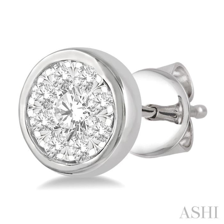 1/3 Ctw Lovebright Round Cut Diamond Bezel Stud Earring in 14K White Gold
