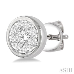 1/3 Ctw Lovebright Round Cut Diamond Bezel Stud Earring in 14K White Gold
