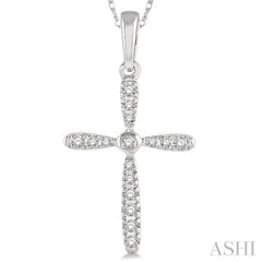1/10 Ctw Cross Charm Round Cut Diamond Petite Pendant With Chain in 10K White Gold