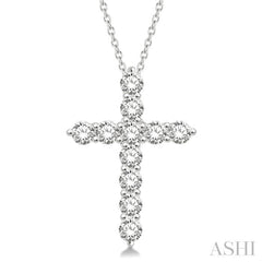 1 1/2 Ctw Round Cut Diamond Cross Pendant in 14K White Gold with Chain