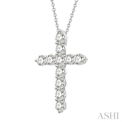 1 1/2 Ctw Round Cut Diamond Cross Pendant in 14K White Gold with Chain