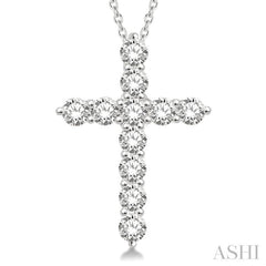 1 1/2 Ctw Round Cut Diamond Cross Pendant in 14K White Gold with Chain