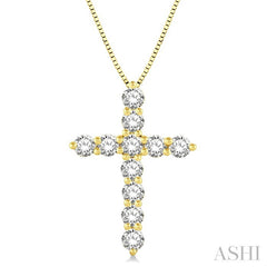 1 Ctw Round Cut Diamond Cross Pendant in 14K Yellow Gold with Chain