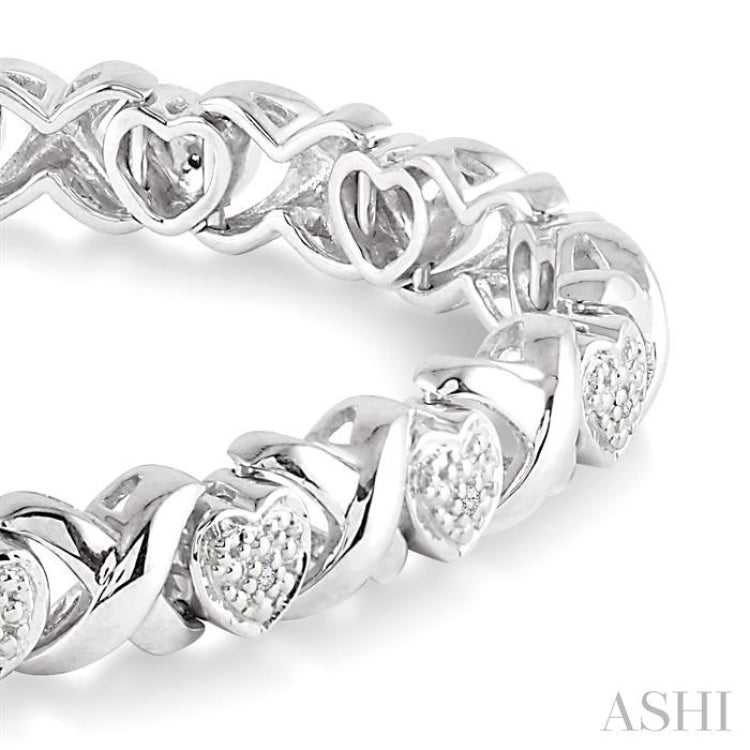 1/10 Ctw 'X' and Heart Shape Round Cut Diamond Bracelet in Sterling Silver