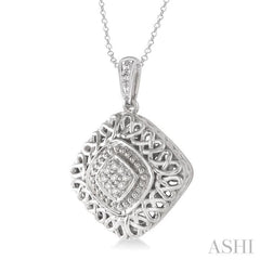 1/20 Ctw Cushion Shape Round Cut Diamond Pendant in Sterling Silver with Chain