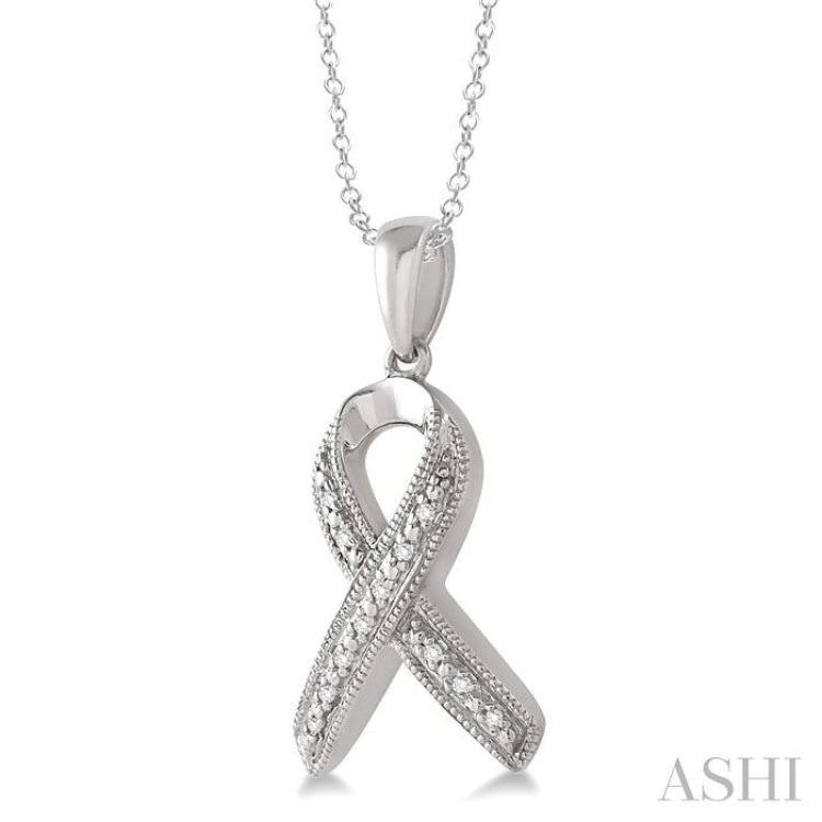 1/20 Ctw Round Cut Diamond Support Ribbon Pendant in Sterling Silver with Chain