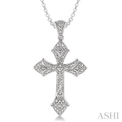 1/20 Ctw Round Cut Diamond Cross Pendant in Sterling Silver with Chain
