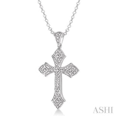 1/20 Ctw Round Cut Diamond Cross Pendant in Sterling Silver with Chain
