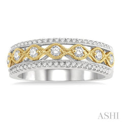 3/8 Ctw Lattice Two Tone Round Cut Diamond Fashion Band in 14K White and Yellow Gold