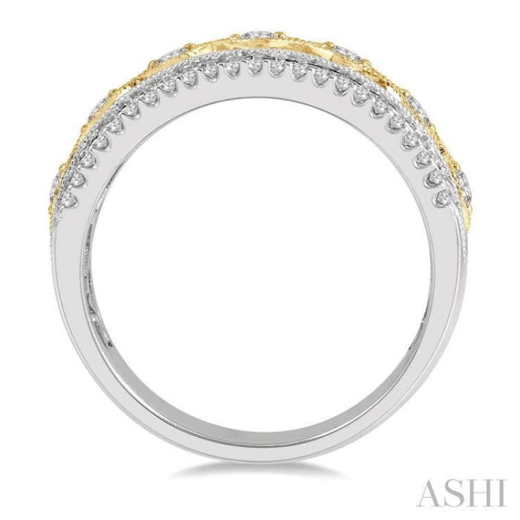 3/8 Ctw Lattice Two Tone Round Cut Diamond Fashion Band in 14K White and Yellow Gold