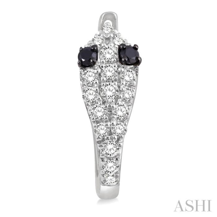 1/4 Ctw Serpent Head With Black Diamond Eyes Round Cut Diamond Huggie Petite Earrings in 10K White Gold