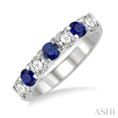 3.3 MM Sapphire and 1/2 Ctw Round Cut Diamond Precious Wedding Band in 14K White Gold