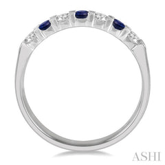 2.6 MM Sapphire and 1/4 Ctw Round Cut Diamond Precious Wedding Band in 14K White Gold