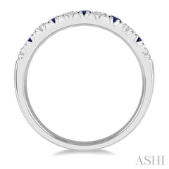 2.3 MM Sapphire and 1/4 Ctw Round Cut Diamond Precious Wedding Band in 14K White Gold